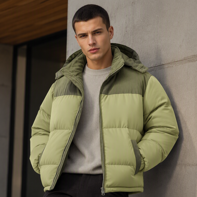 Doudoune à capuche color-block pour homme, hiver