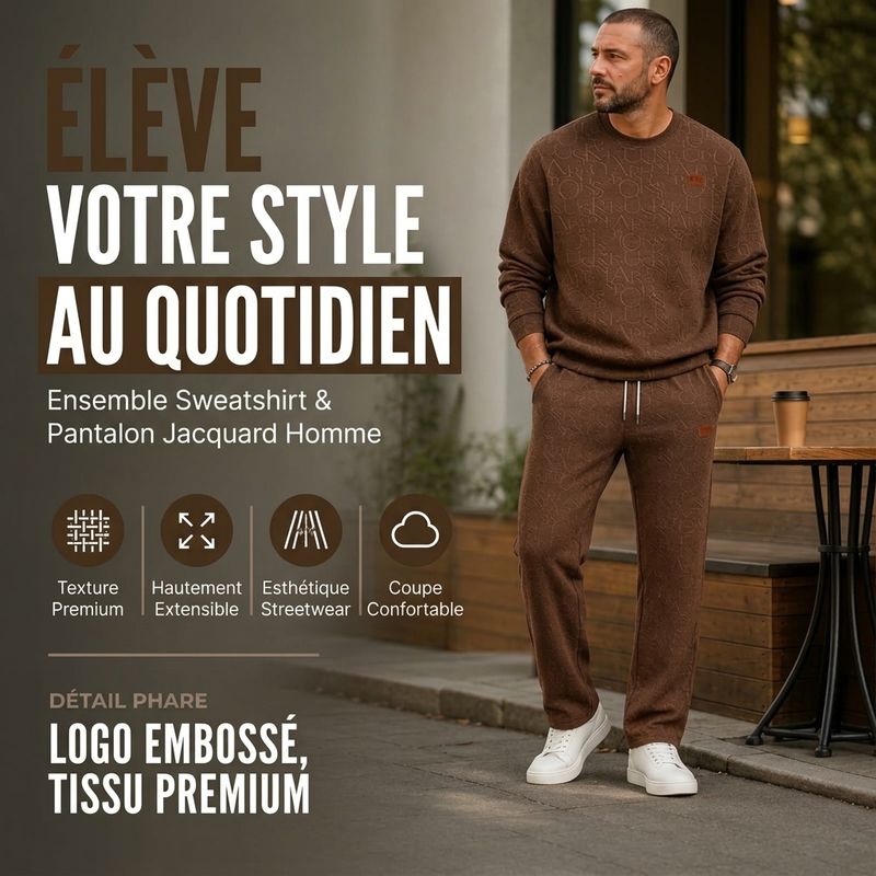 Ensemble sweat à lettres jacquard et pantalon à cordon pour homme