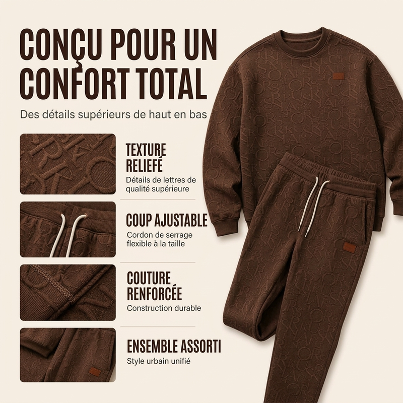 Ensemble sweat à lettres jacquard et pantalon à cordon pour homme