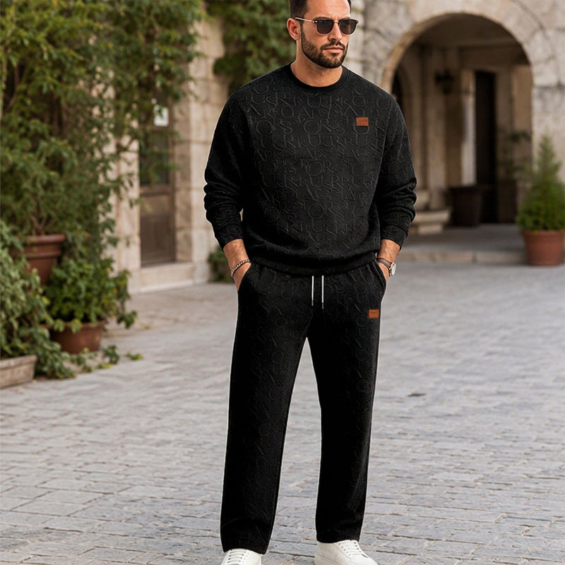 Ensemble sweat à lettres jacquard et pantalon à cordon pour homme
