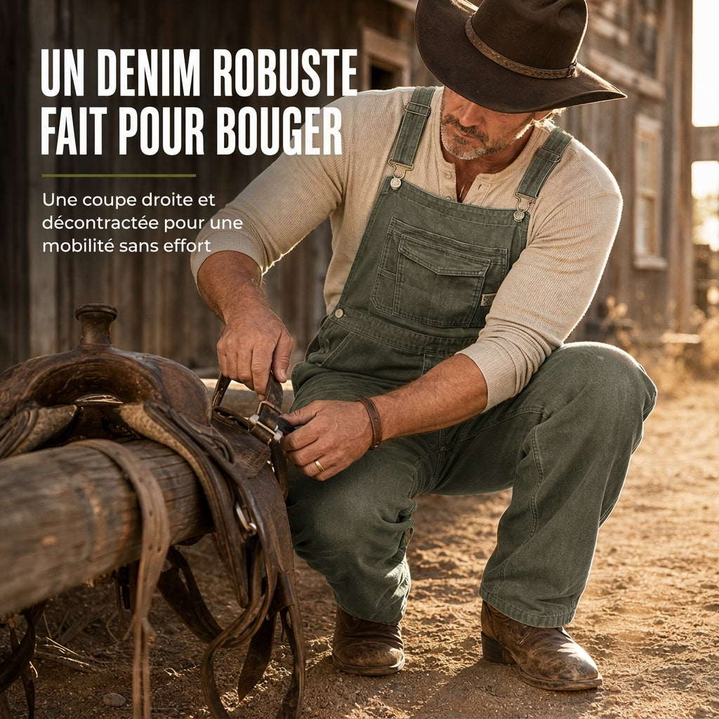Salopettes en jean de coton épais pour homme, coupe décontractée, jambes droites, avec multiples poches utilitaires