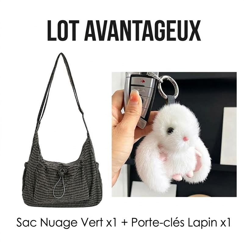 Sac nuage à carreaux avec cordon de serrage et fronces