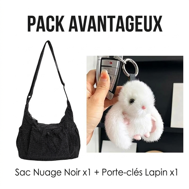 Sac nuage à carreaux avec cordon de serrage et fronces