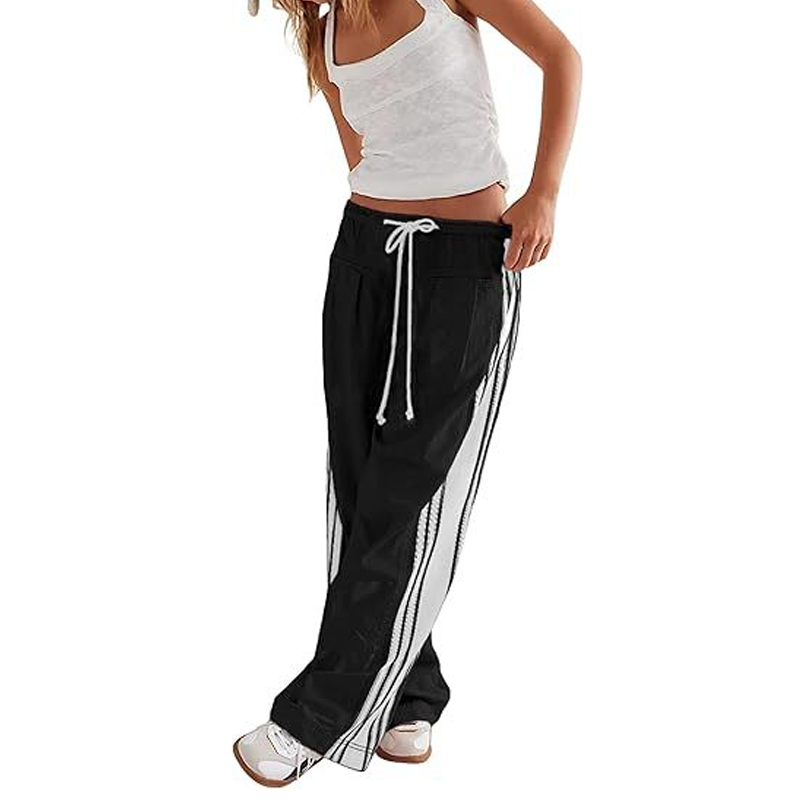 Pantalon large à cordon de serrage et poches pour femme, à rayures