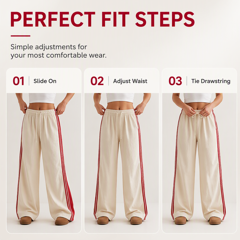 Pantalon large à cordon de serrage et poches pour femme, à rayures