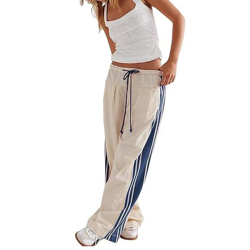 Pantalon large à cordon de serrage et poches pour femme, à rayures