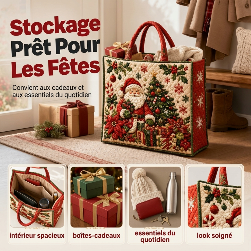 Sac fourre-tout matelassé à thème de Noël