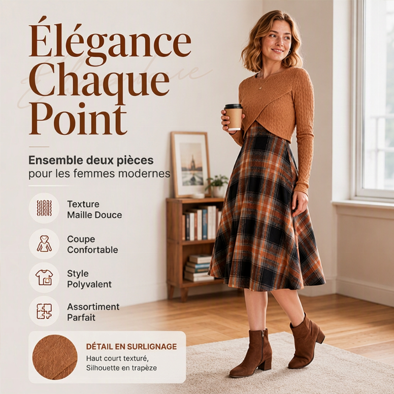 Ensemble élégant pour femme : robe à carreaux et top court
