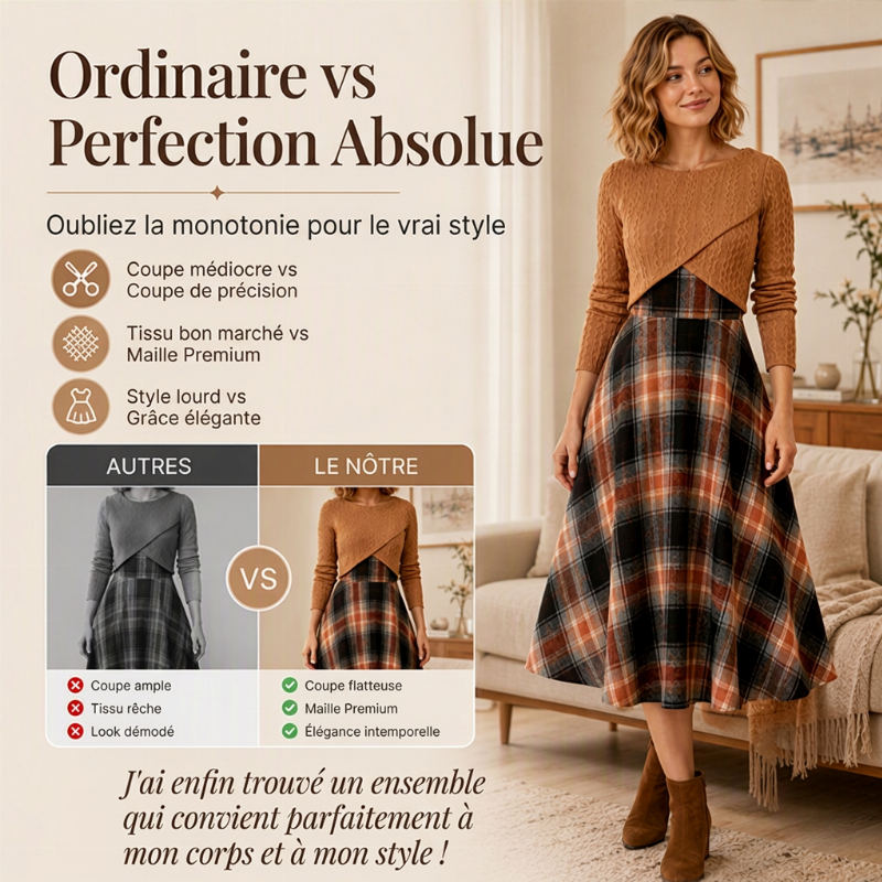 Ensemble élégant pour femme : robe à carreaux et top court
