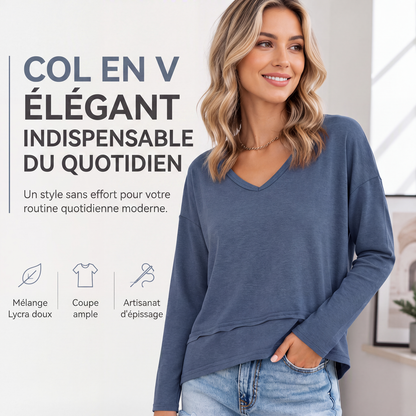 Haut féminin à col V, ample et à manches longues