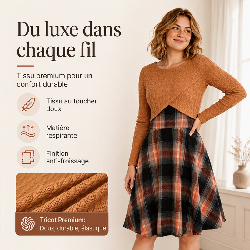 Ensemble élégant pour femme : robe à carreaux et top court