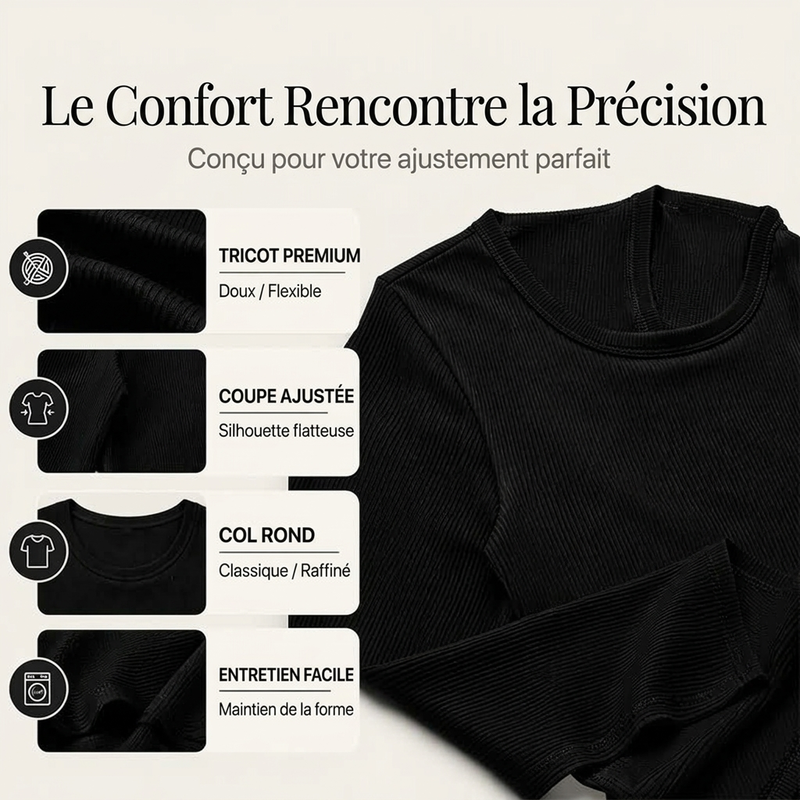 Haut en maille côtelée à col rond classique pour femme