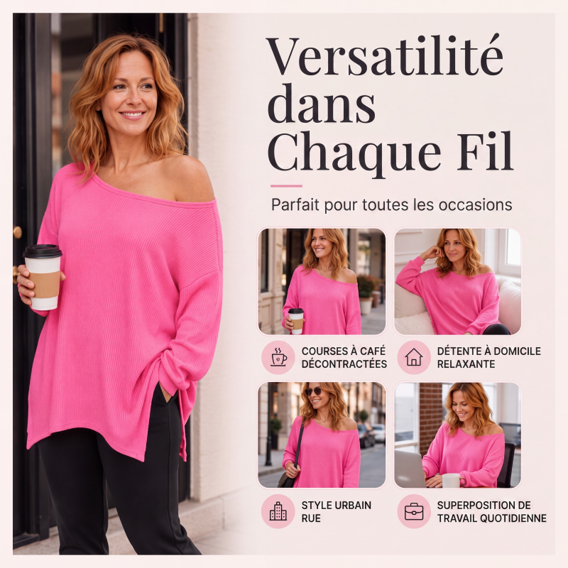 Haut femme épaules dénudées avec ourlet fendu