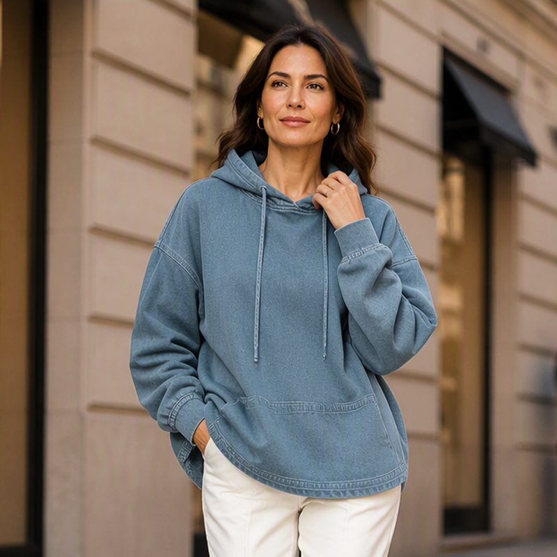 Sweat à capuche en jean décontracté pour femme