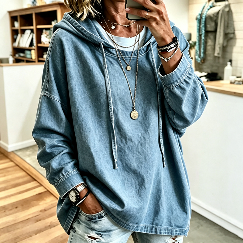Sweat à capuche en jean décontracté pour femme