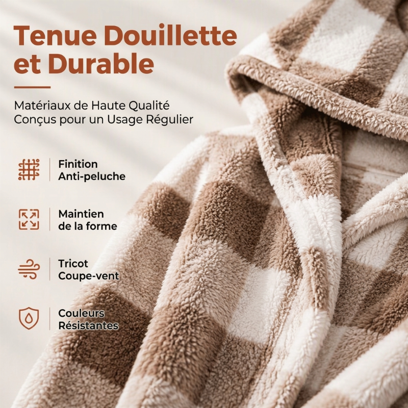 Cardigan à capuche oversize à carreaux et blocs de couleurs pour femme