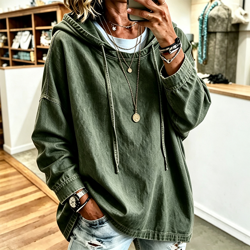 Sweat à capuche en jean décontracté pour femme