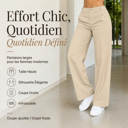 Pantalon habillé femme taille haute, coupe droite