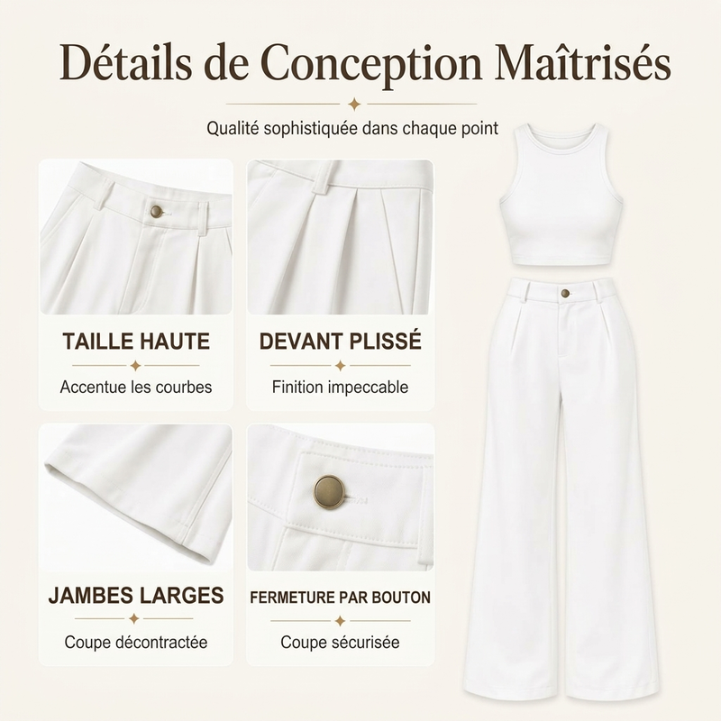 Pantalon habillé femme taille haute, coupe droite