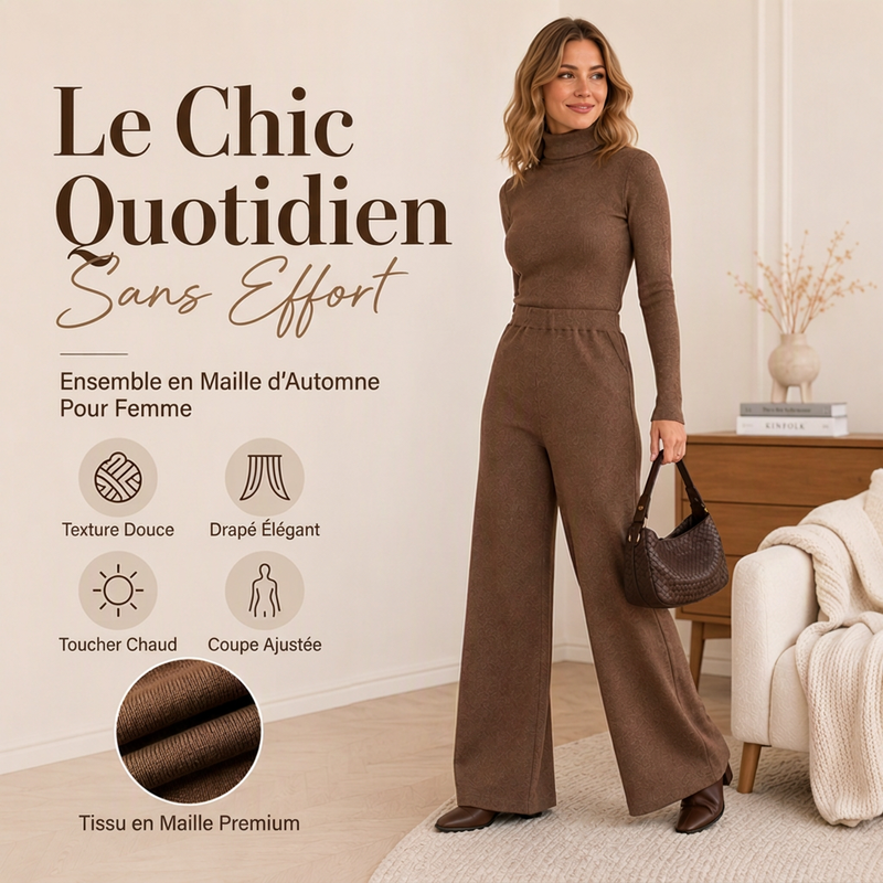Ensemble pour femme : haut en maille à col roulé et pantalon large