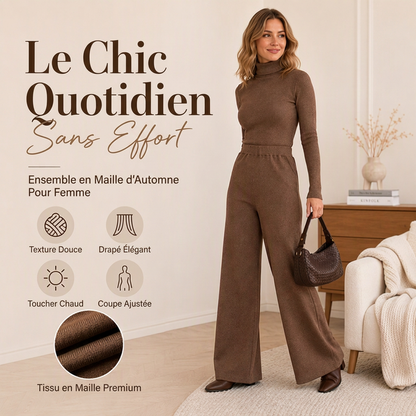 Ensemble pour femme : haut en maille à col roulé et pantalon large