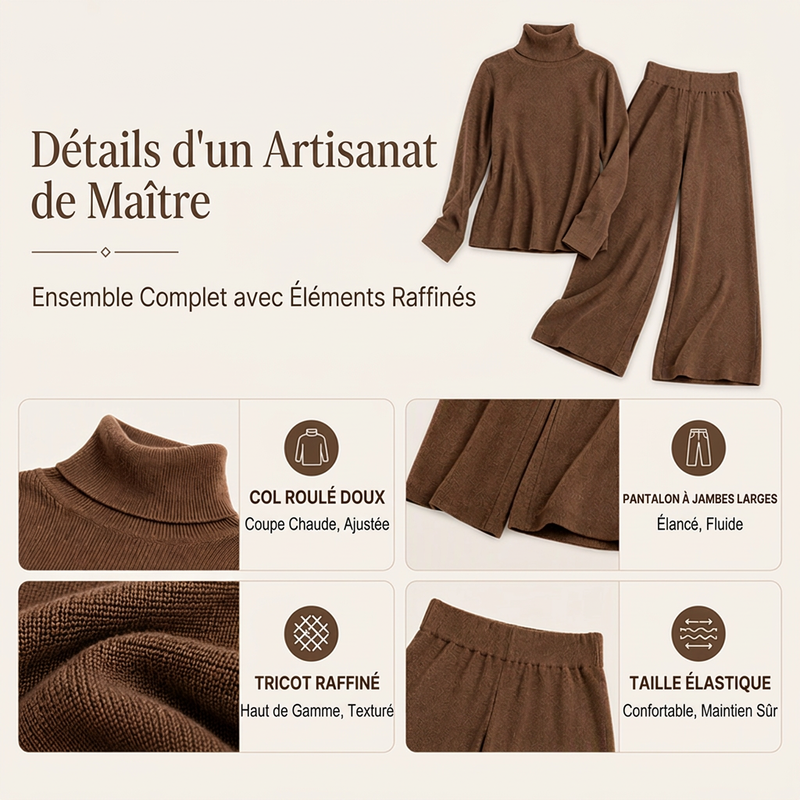 Ensemble pour femme : haut en maille à col roulé et pantalon large