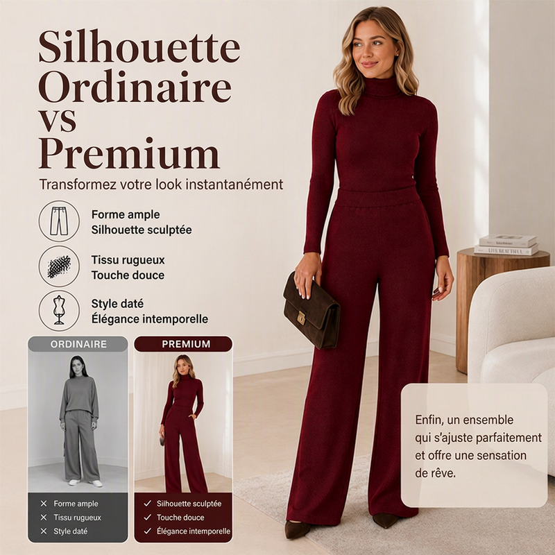 Ensemble pour femme : haut en maille à col roulé et pantalon large