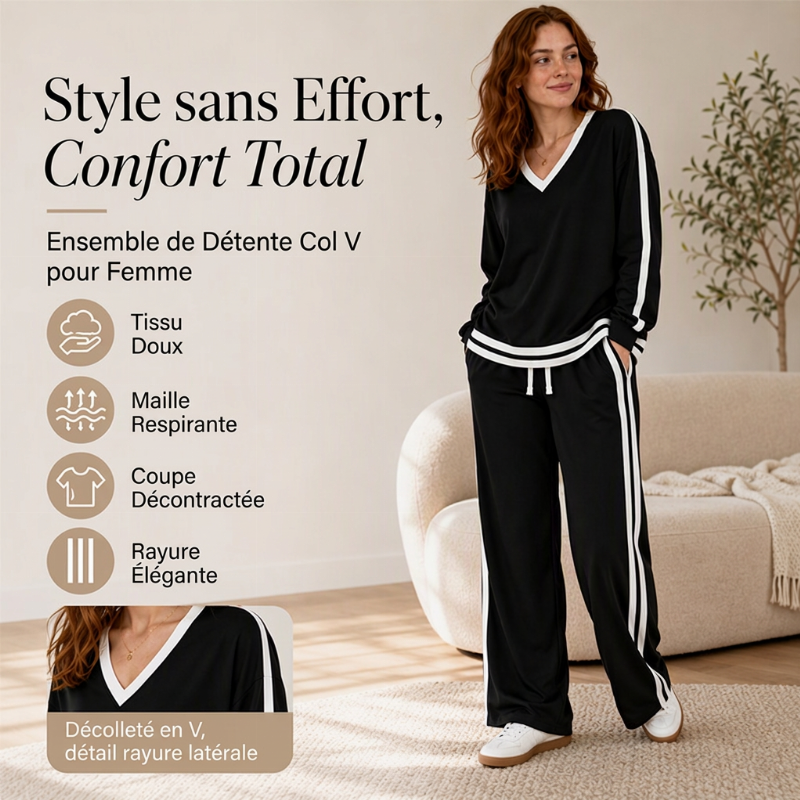 Ensemble pull col V et pantalon large pour femme