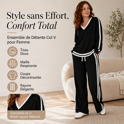 Ensemble pull col V et pantalon large pour femme