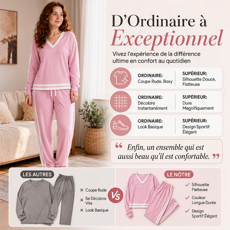 Ensemble pull col V et pantalon large pour femme