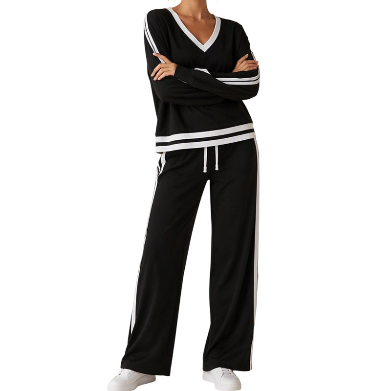 Ensemble pull col V et pantalon large pour femme