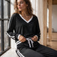 Ensemble pull col V et pantalon large pour femme