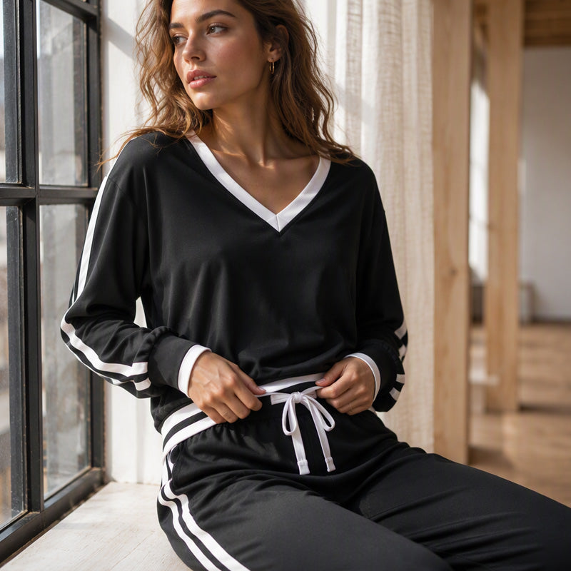 Ensemble pull col V et pantalon large pour femme