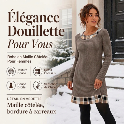 Robe en maille décontractée à patchwork à carreaux pour femme