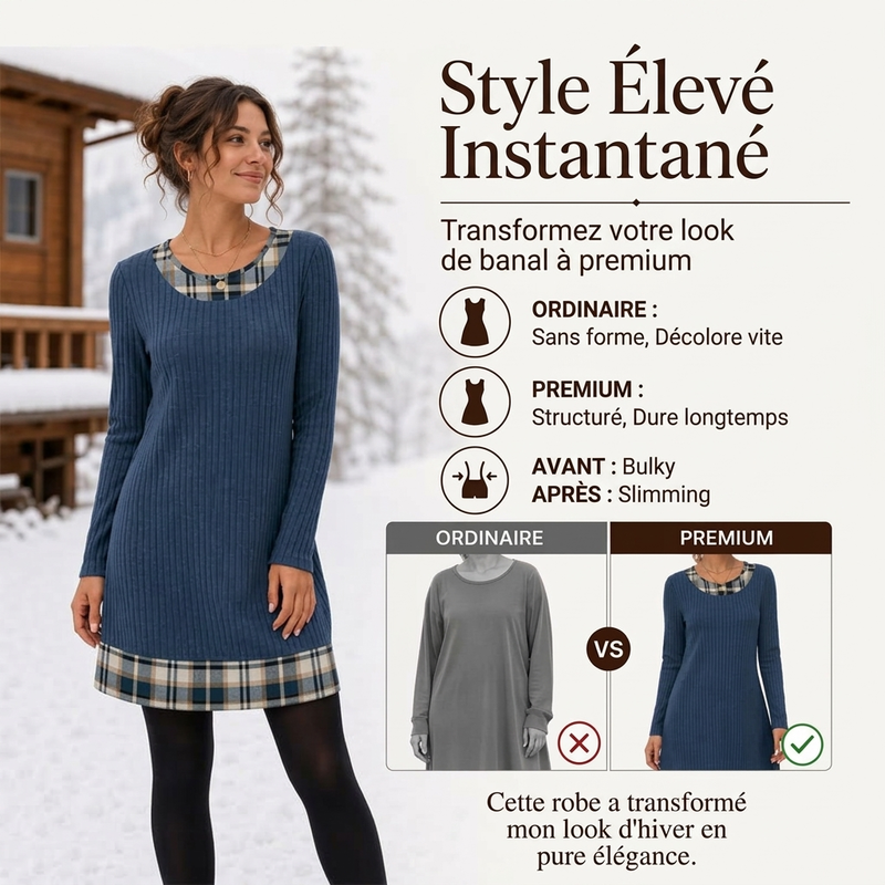 Robe en maille décontractée à patchwork à carreaux pour femme