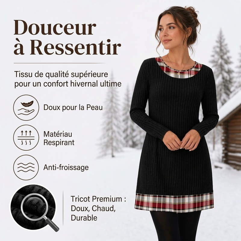 Robe en maille décontractée à patchwork à carreaux pour femme