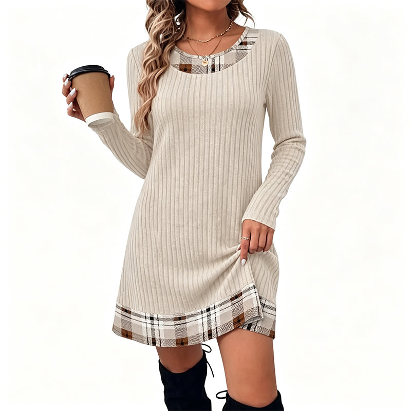 Robe en maille décontractée à patchwork à carreaux pour femme