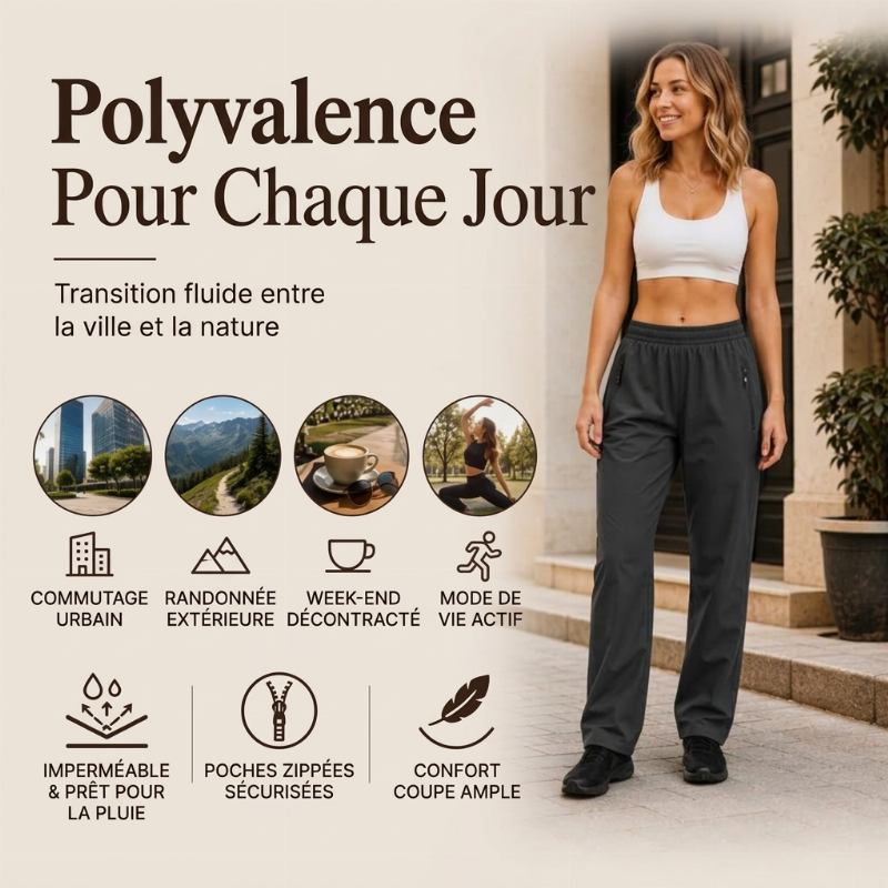 Pantalon de plein air imperméable pour femme avec poches zippées