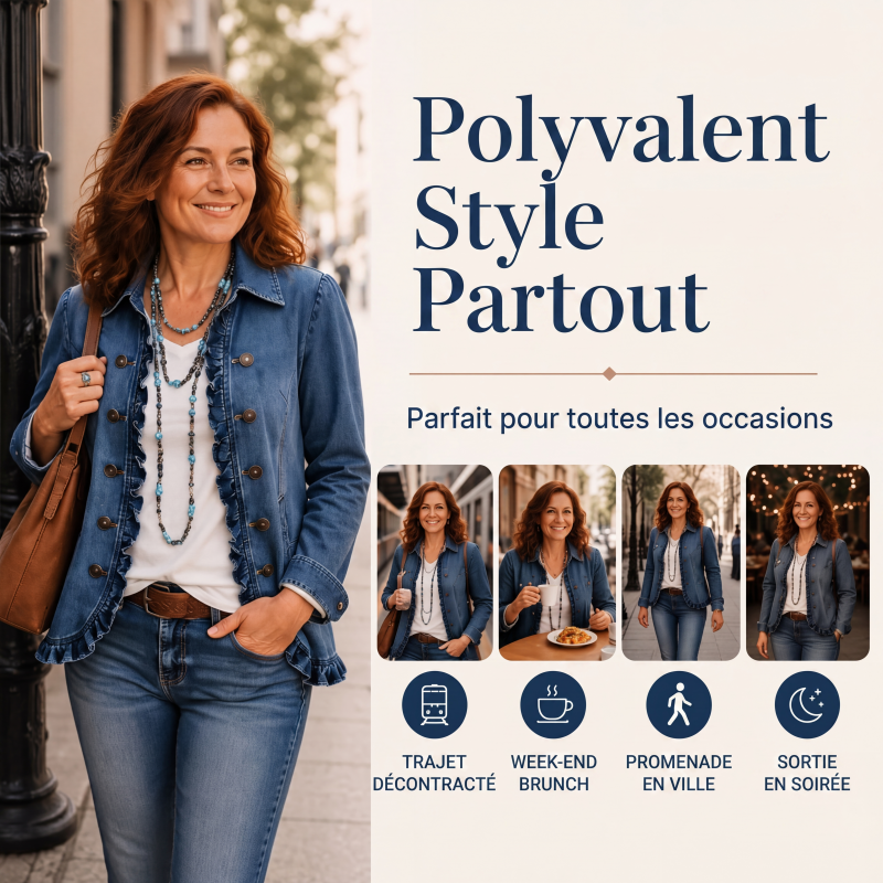 Veste en jean à volants et double boutonnage pour femme