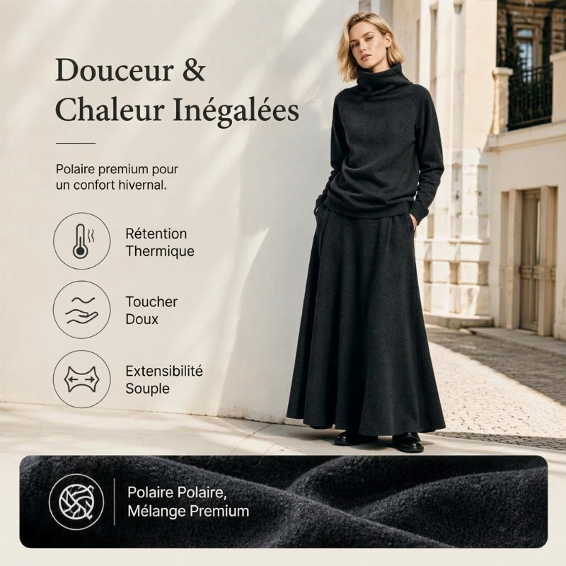 Ensemble haut à col roulé et jupe longue pour femme