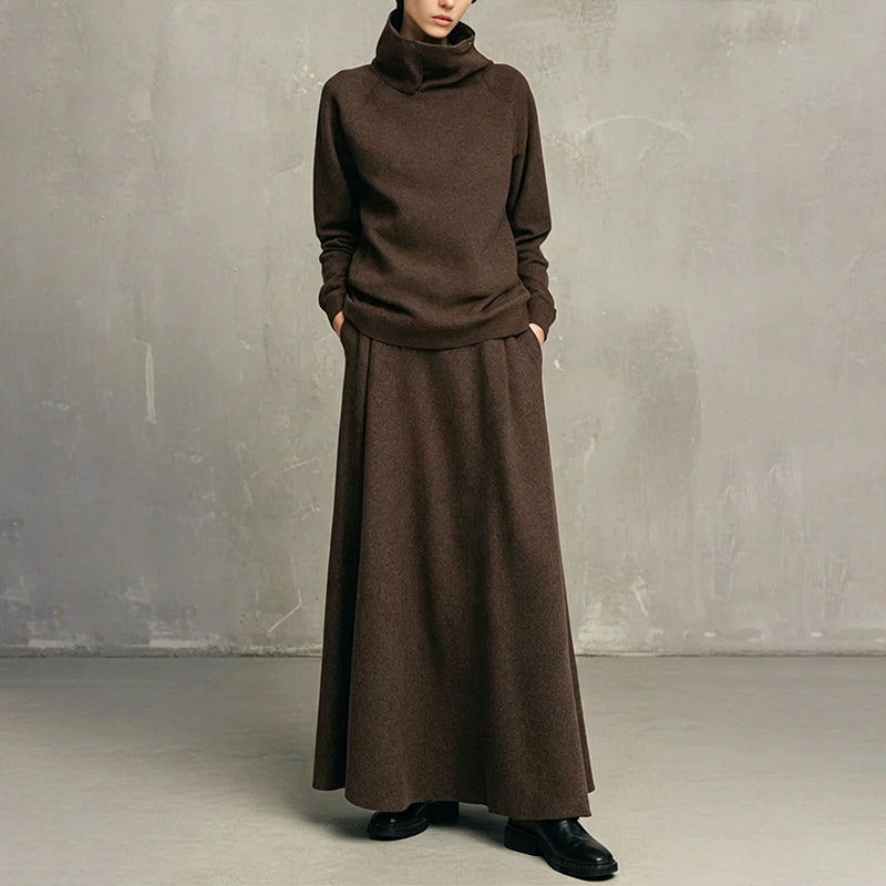 Ensemble haut à col roulé et jupe longue pour femme