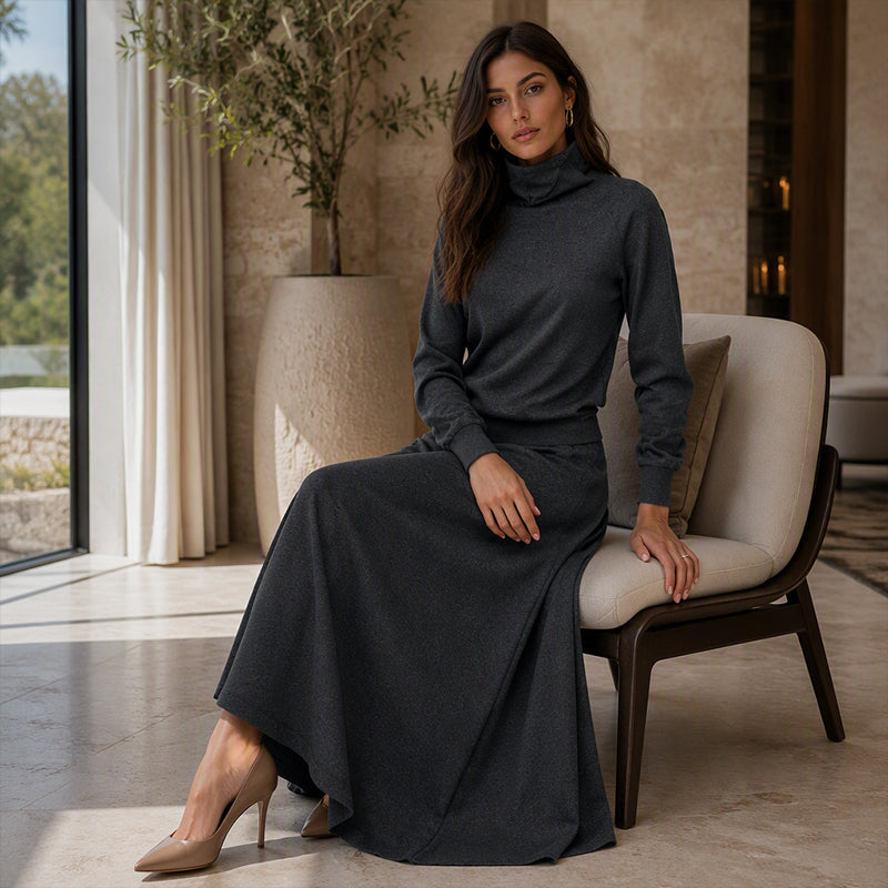 Ensemble haut à col roulé et jupe longue pour femme