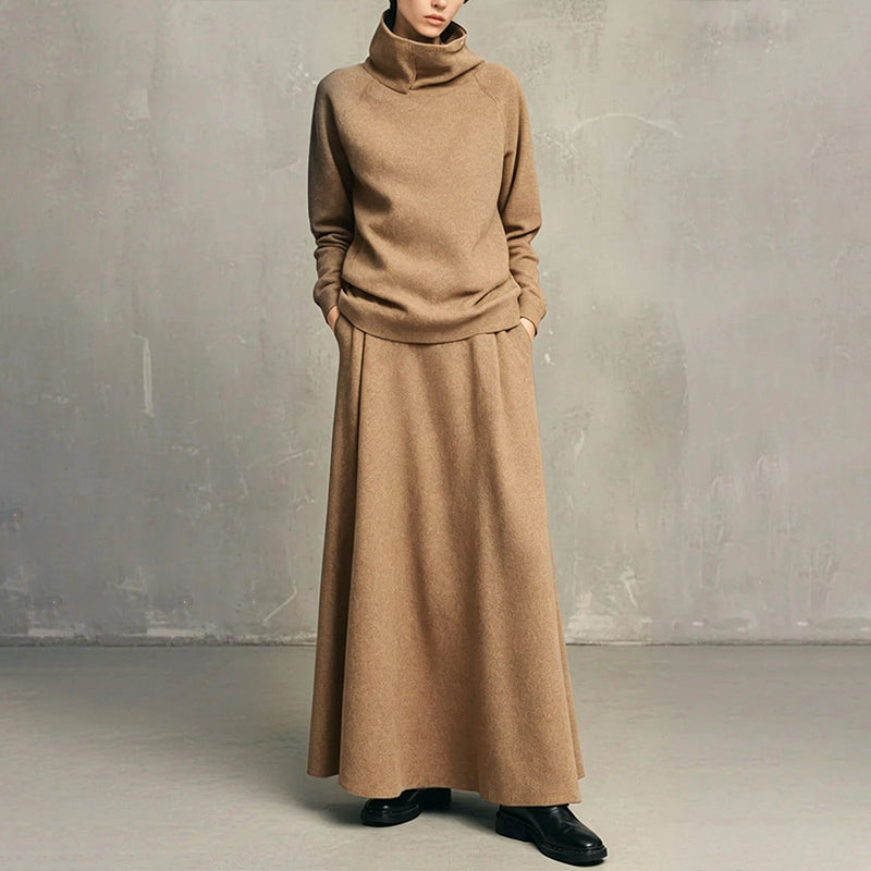 Ensemble haut à col roulé et jupe longue pour femme