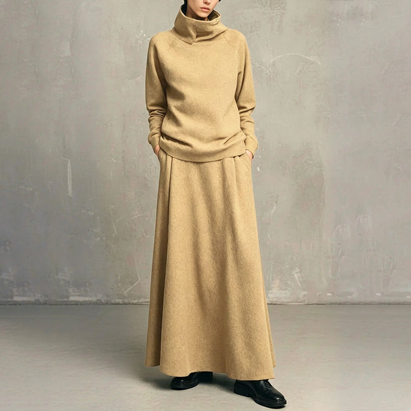 Ensemble haut à col roulé et jupe longue pour femme