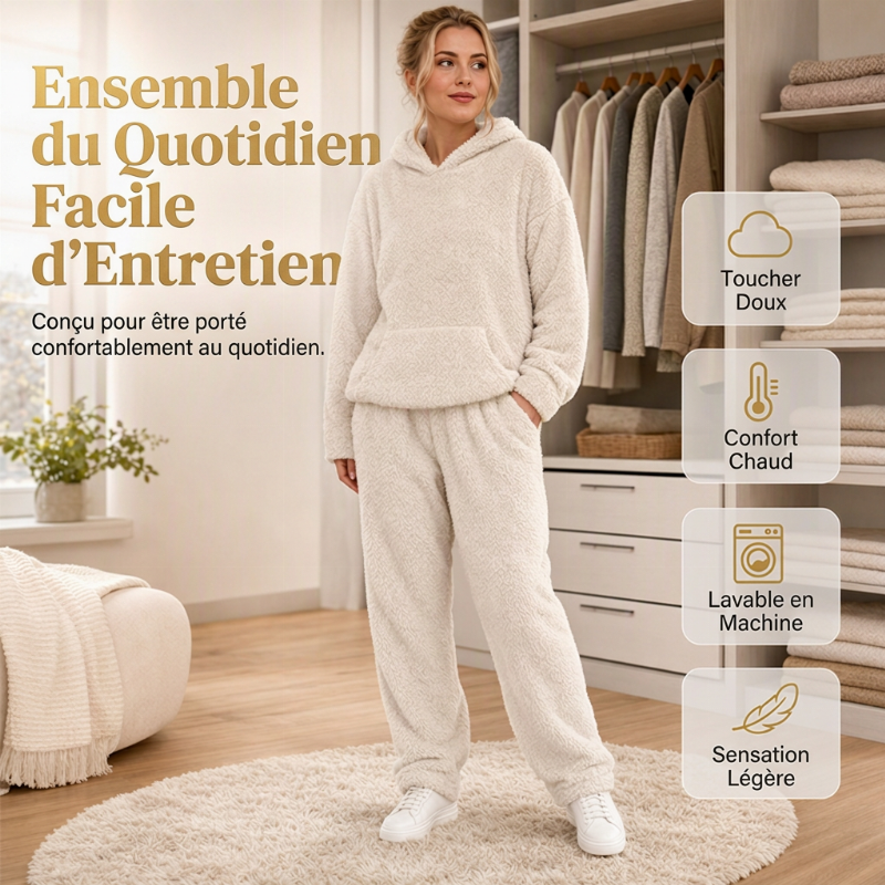 Ensemble de détente pour femme : sweat à capuche en peluche et pantalon