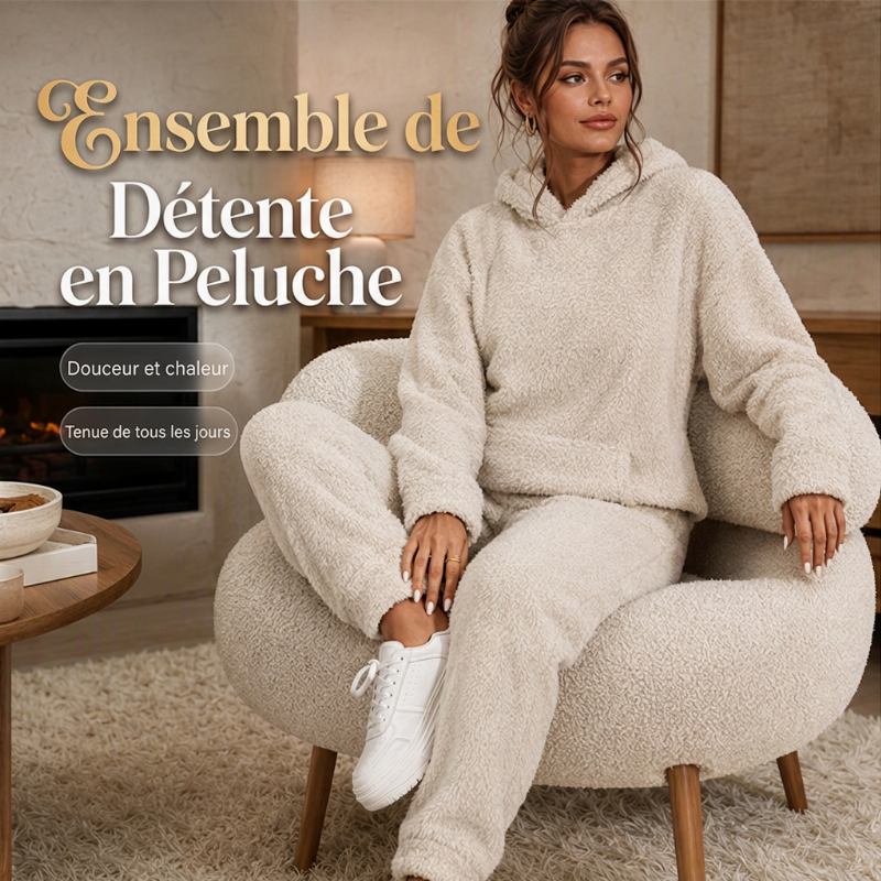 Ensemble de détente pour femme : sweat à capuche en peluche et pantalon