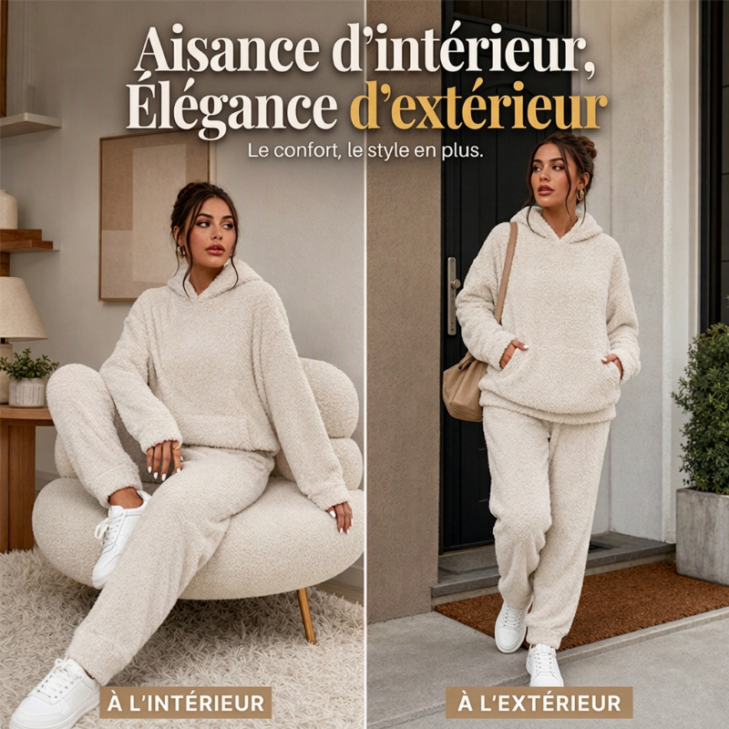 Ensemble de détente pour femme : sweat à capuche en peluche et pantalon