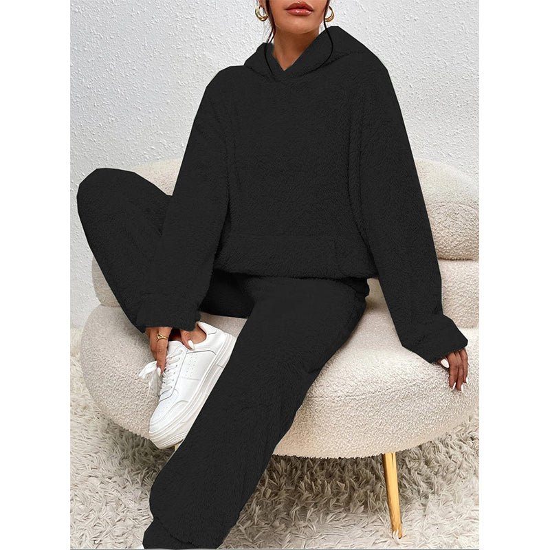 Ensemble de détente pour femme : sweat à capuche en peluche et pantalon