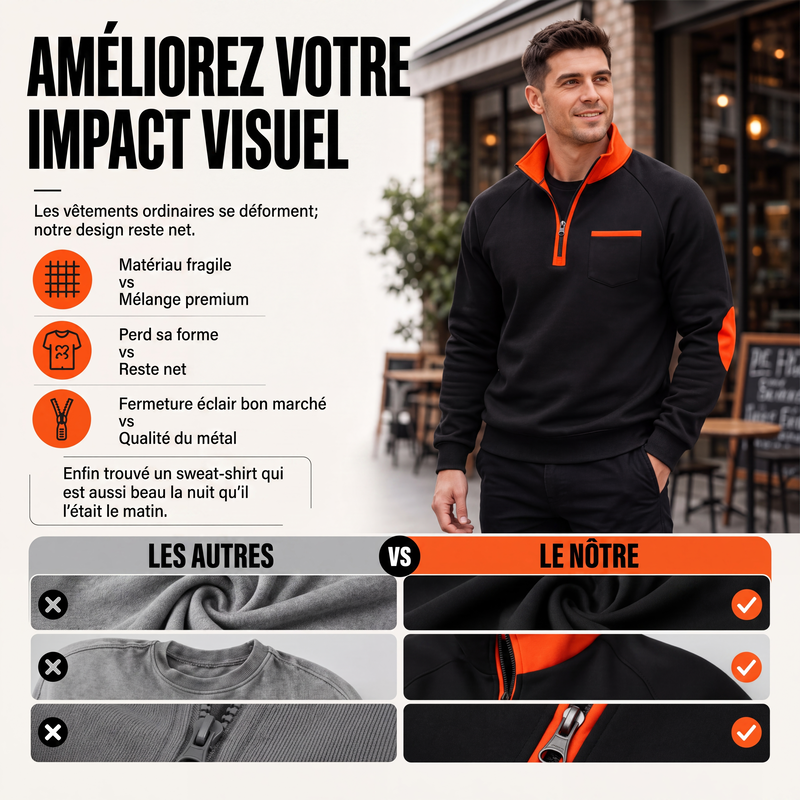 Sweat chaud décontracté à quart de zip pour homme