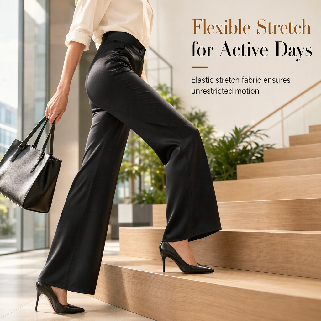 Elegant Satin High Waisted Wide Leg Pants with Asymmetrical Waist